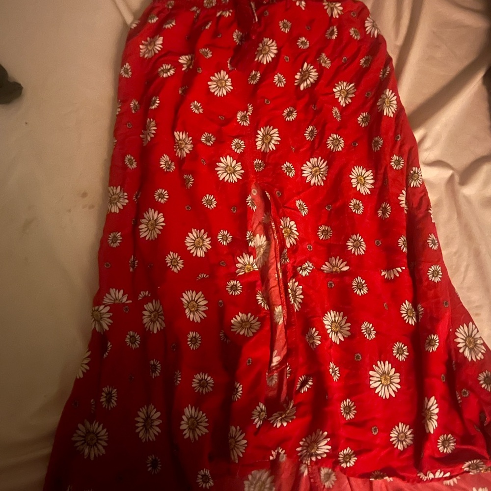 Bright Red Floral Skirt